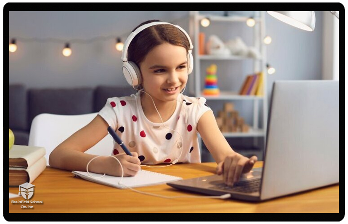Student attending cloud-based school lesson