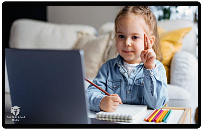 Child attending an online classroom